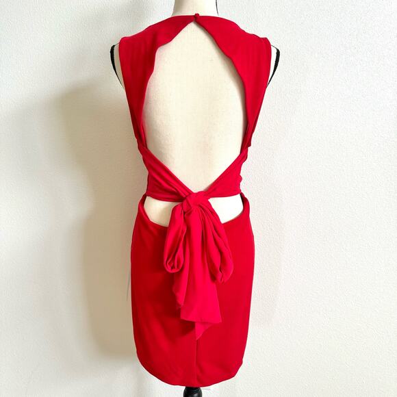 Lulus Red Tie Bow Open Back Mini Sheath Dress Women's XL NWT - Picture 4 of 7